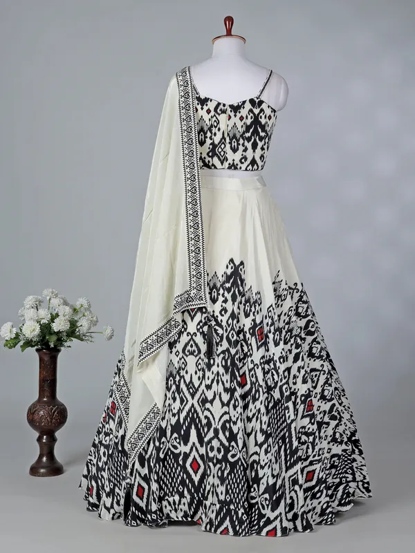 Black and white printed crepe silk lehenga choli