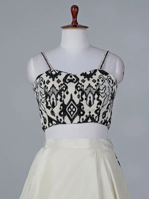 Black and white printed crepe silk lehenga choli