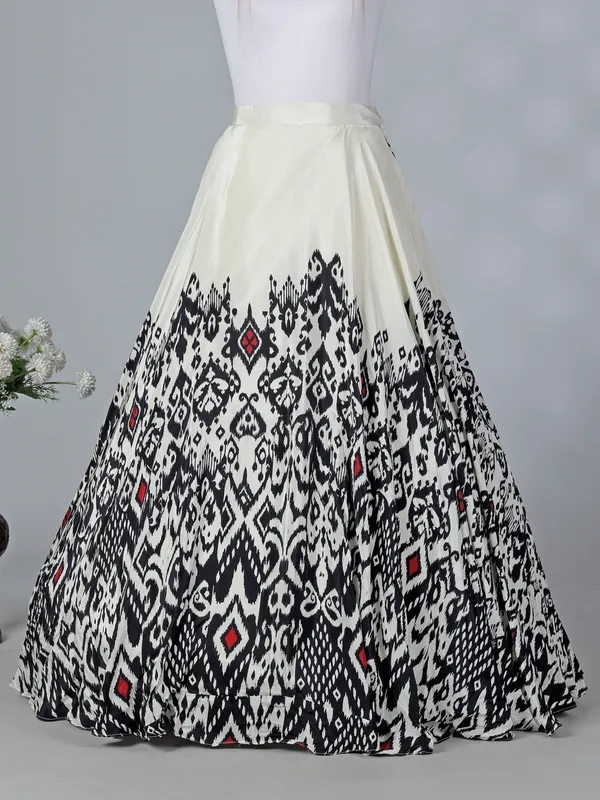 Black and white printed crepe silk lehenga choli