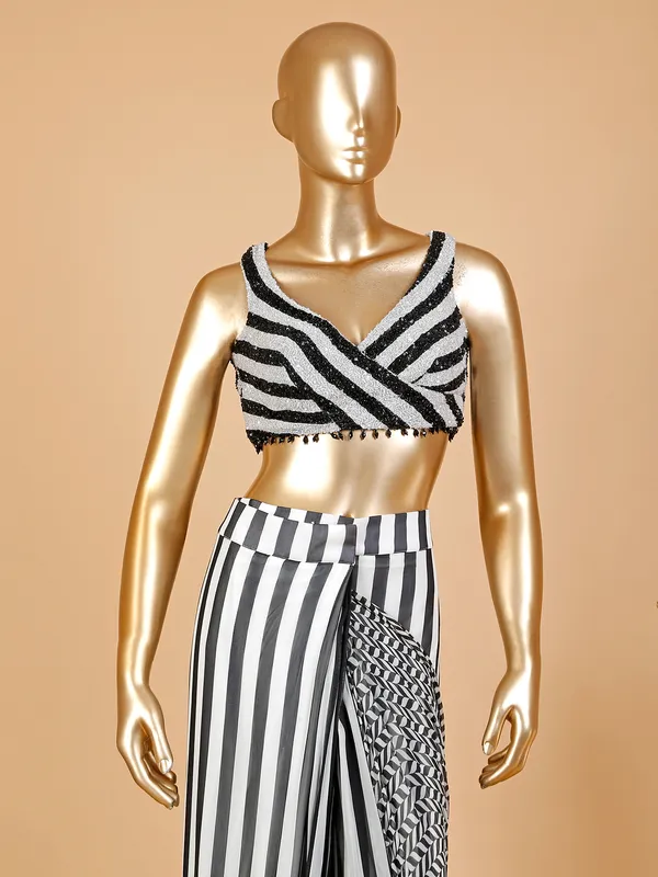 Black and white printed ready to wear saree