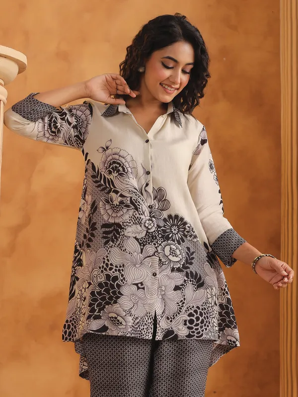 black and white printed silk palazzo co ord set