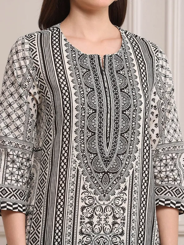 Black and white printed straight cut casual kurti