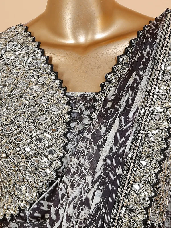 Black and white ready to wear saree