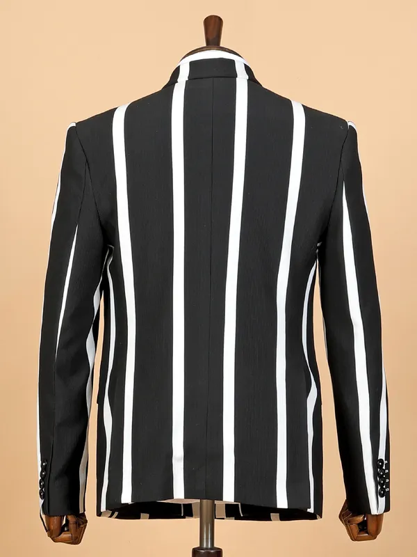 Black and white stripe terry rayon blazer
