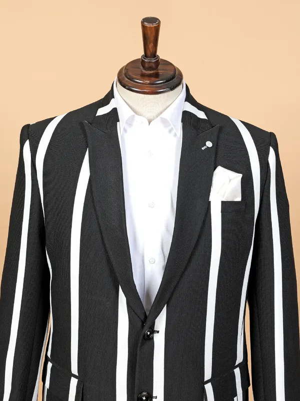 Black and white stripe terry rayon blazer