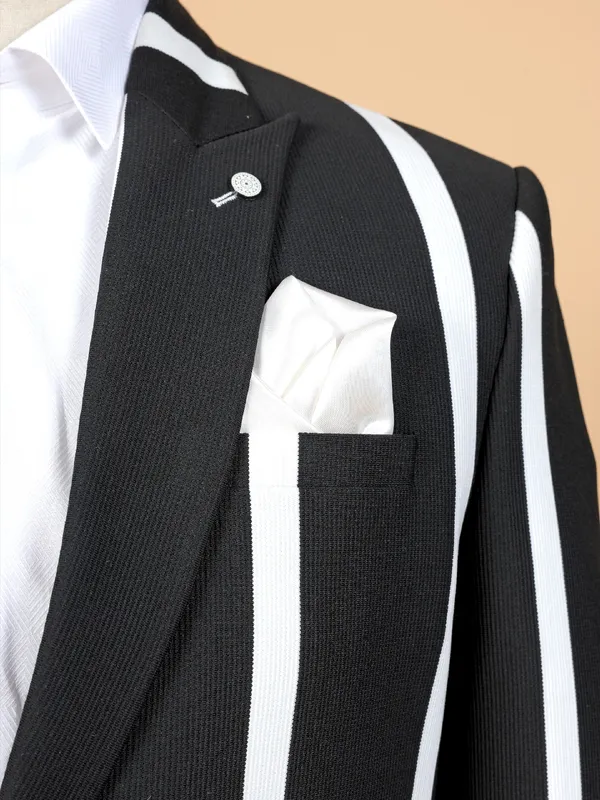 Black and white stripe terry rayon blazer