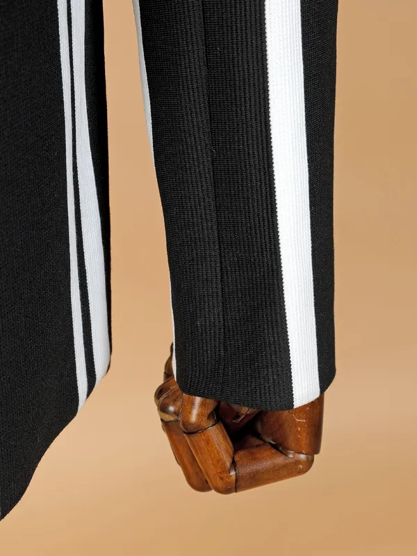 Black and white stripe terry rayon blazer