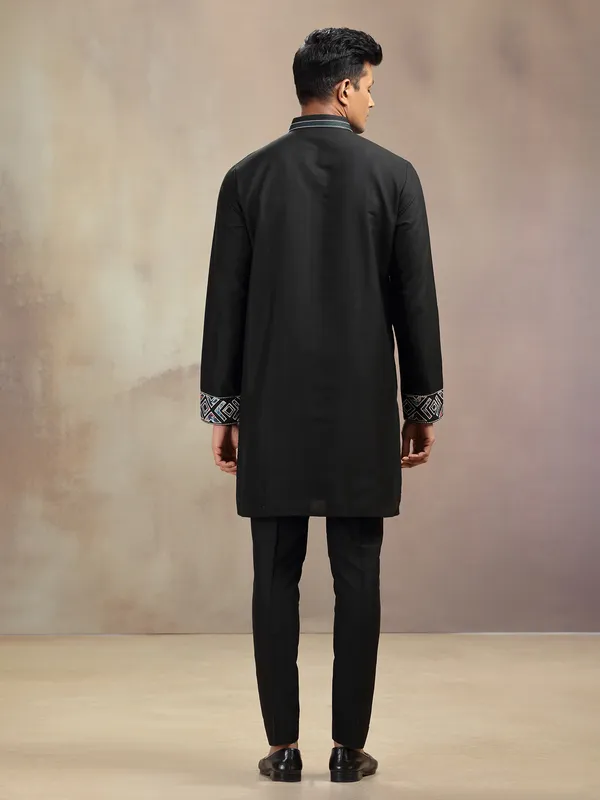Black banarasi silk embroidery worked kurta pajama