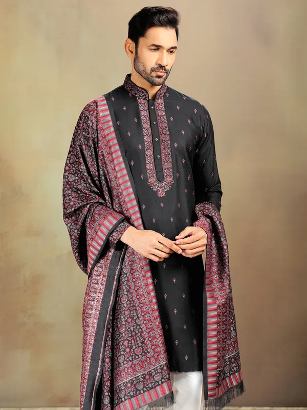Black banarasi silk kurta set for celebrations
