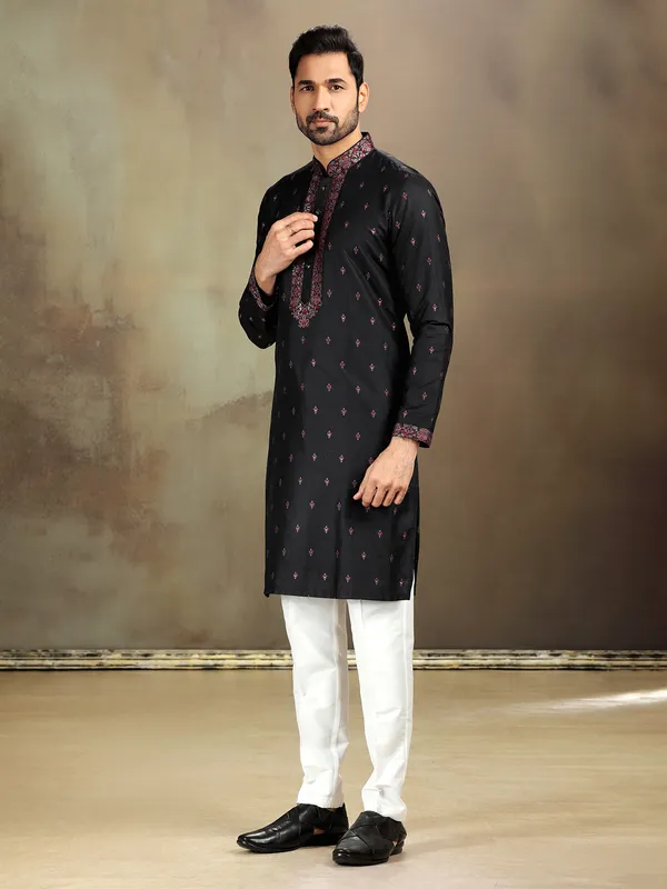 Black banarasi silk kurta set for celebrations