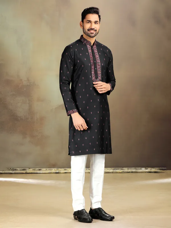 Black banarasi silk kurta set for celebrations