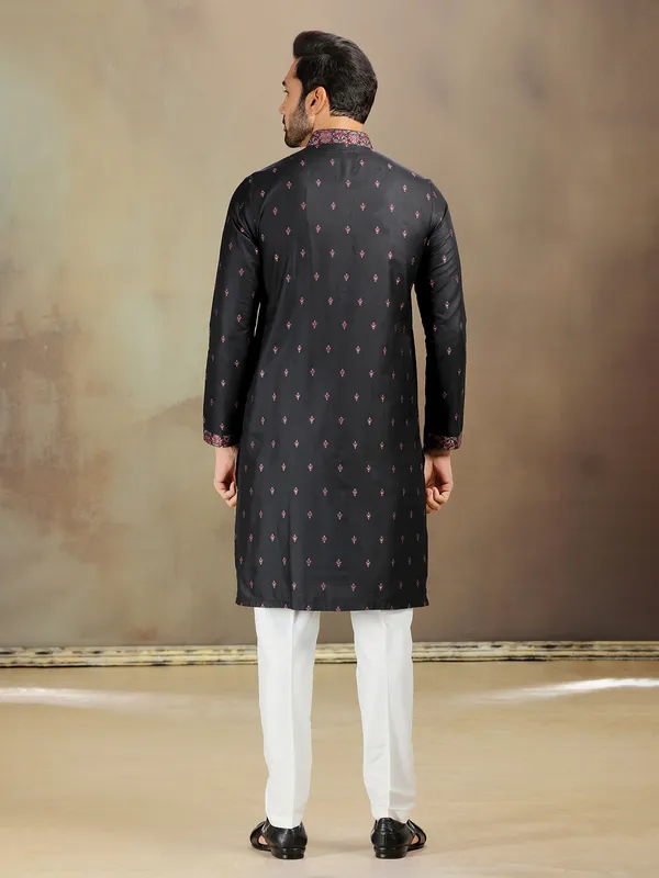 Black banarasi silk kurta set for celebrations