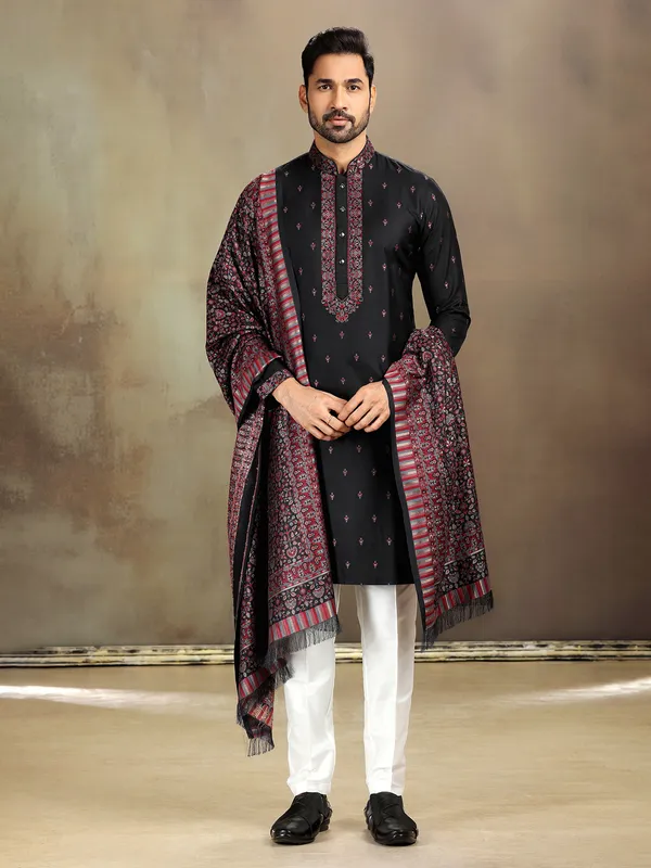 Black banarasi silk kurta set for celebrations