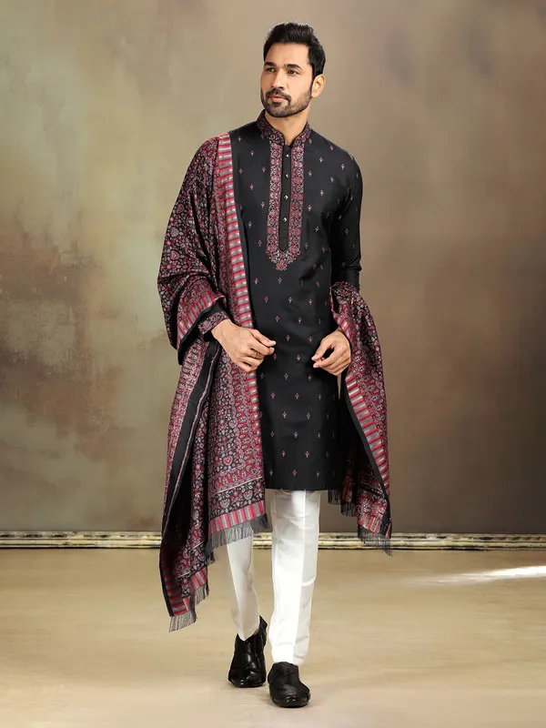 Black banarasi silk kurta set for celebrations