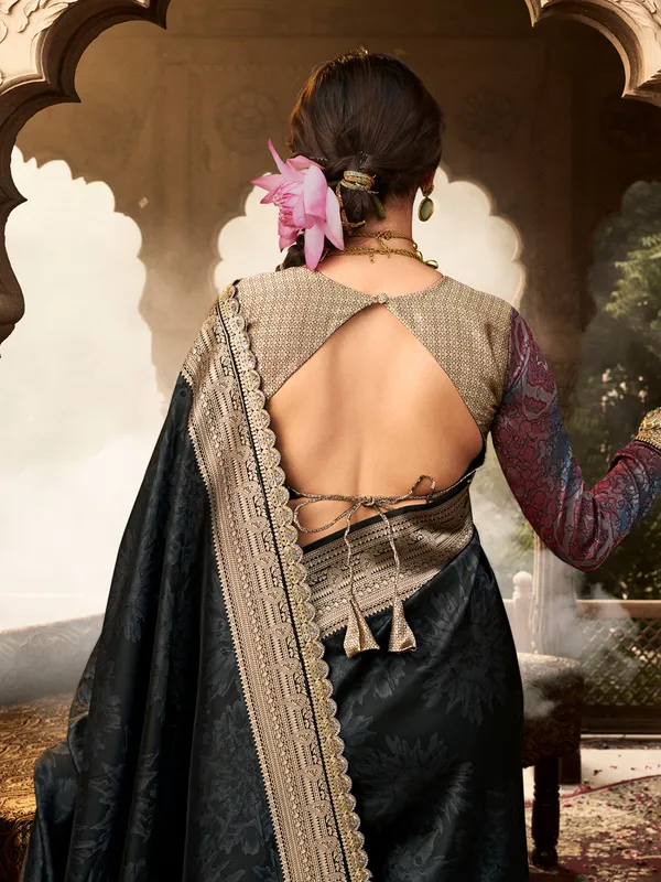 Black banarasi silk saree with attractive border