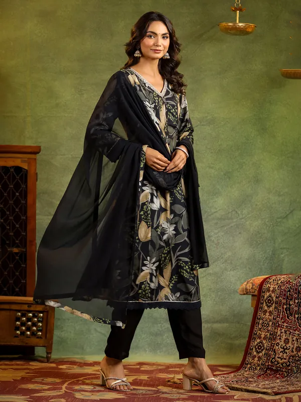 Black beauty straight kurti with printed dupatta