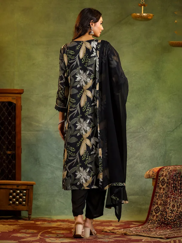 Black beauty straight kurti with printed dupatta