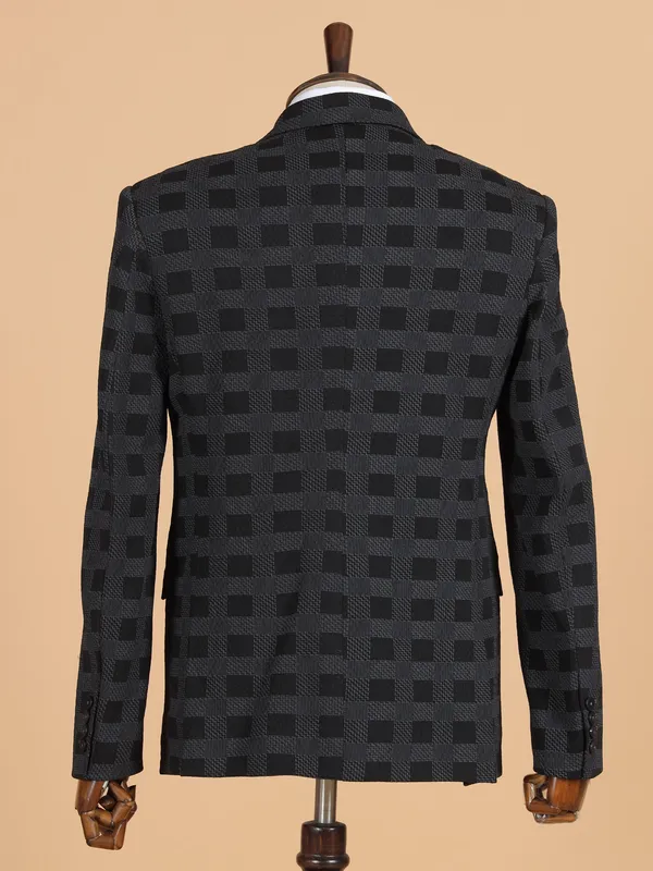 Black blazer in terry rayon in checks