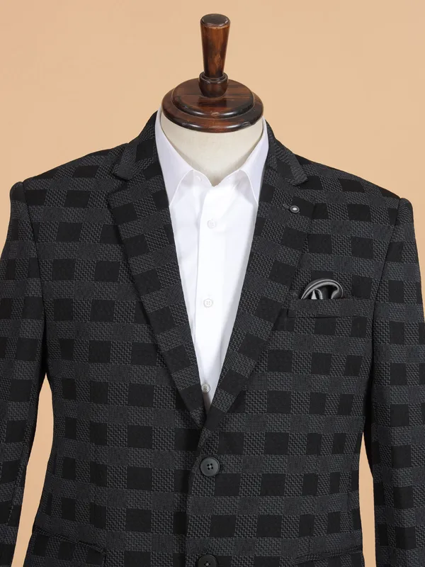 Black blazer in terry rayon in checks