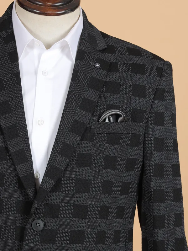 Black blazer in terry rayon in checks
