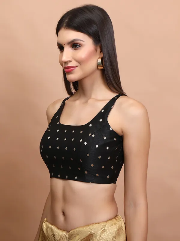 Black brocade zari weaving sleeveless blouse