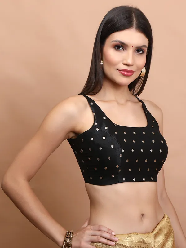 Black brocade zari weaving sleeveless blouse