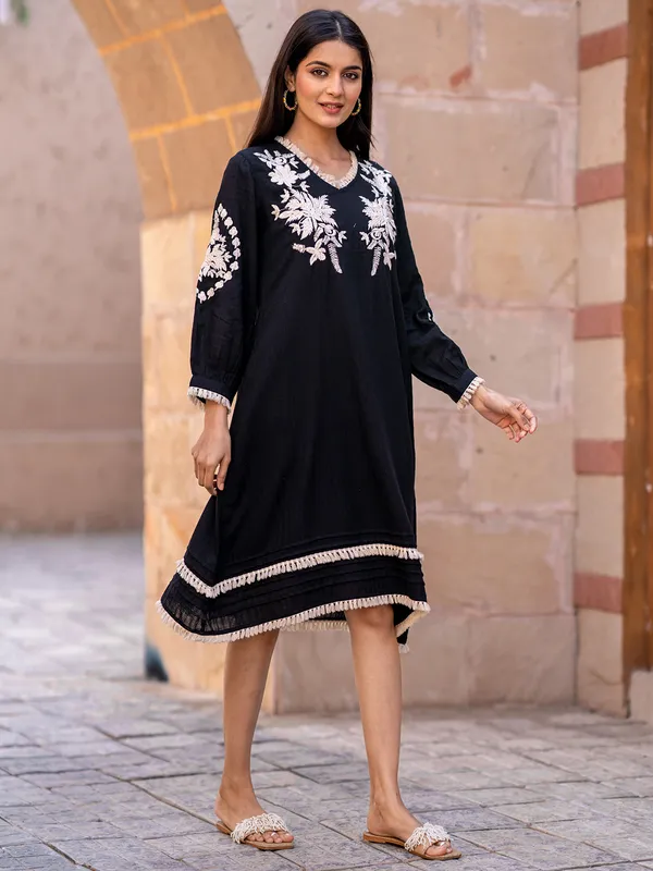 Black casual cotton silk kurti