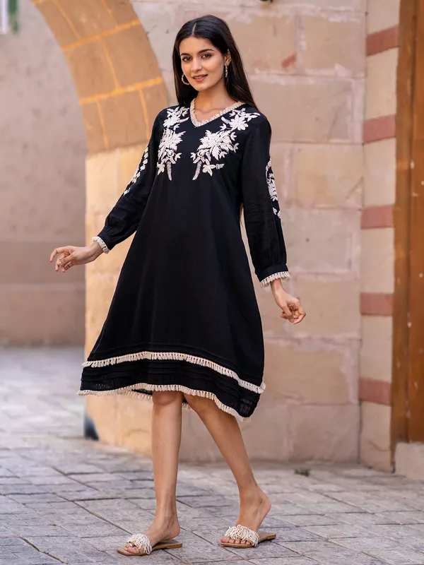 Black casual cotton silk kurti