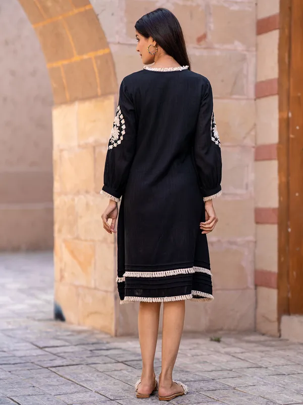 Black casual cotton silk kurti