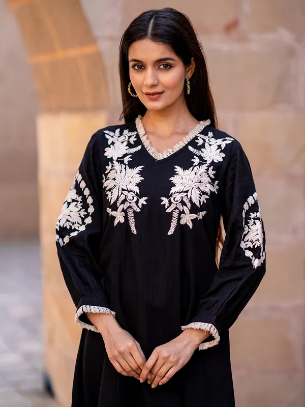 Black casual cotton silk kurti