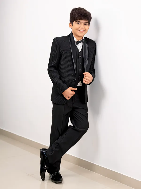 Black check one button boys coat suit