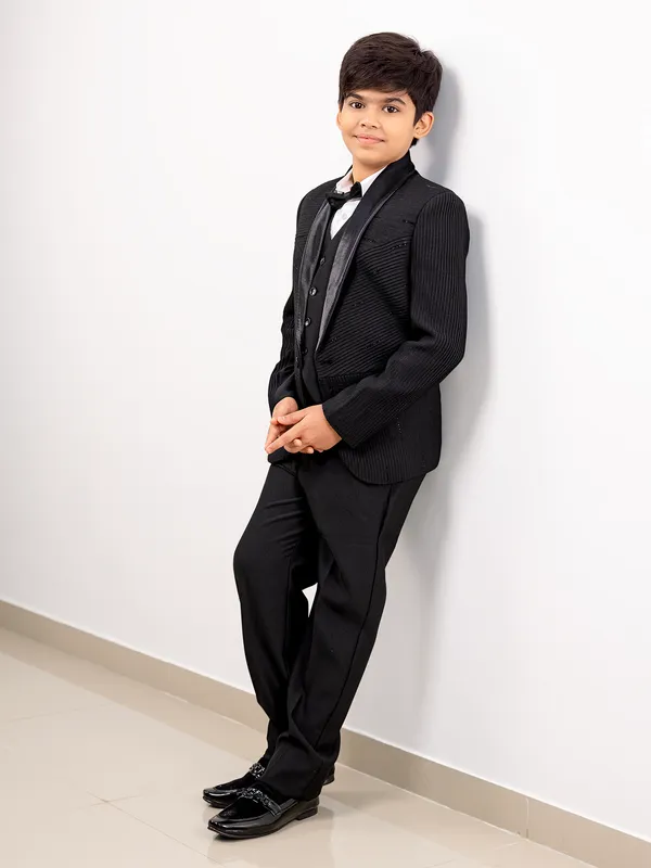 Black check one button boys coat suit