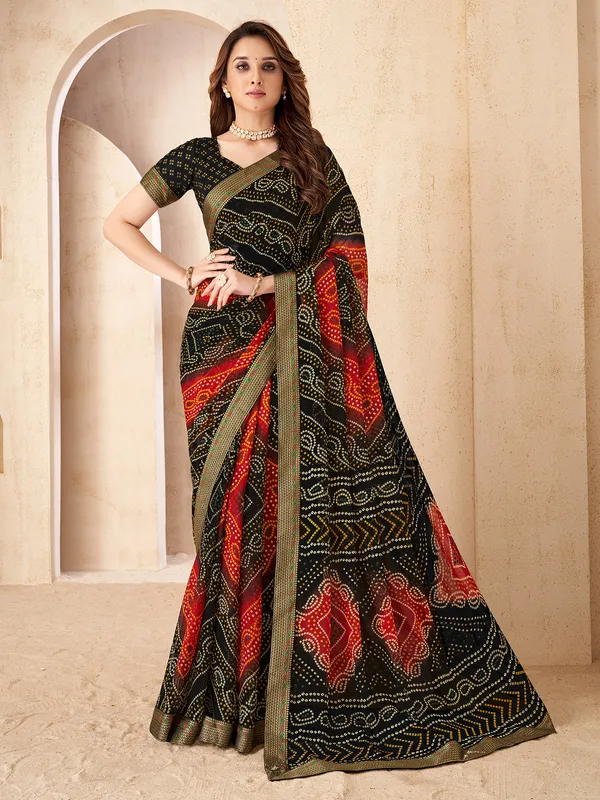 Black chiffon printed saree for festival