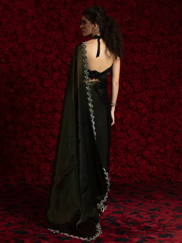 Black chiffon saree for party women