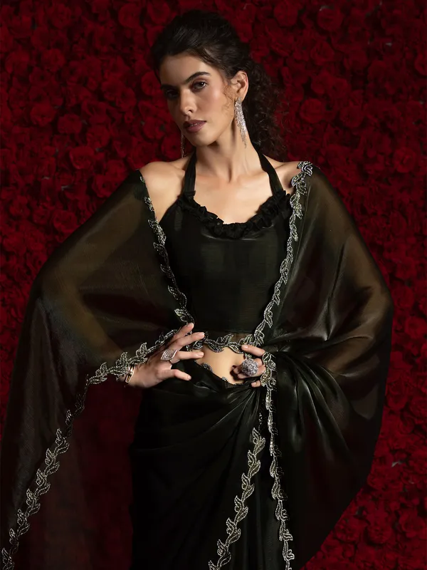 Black chiffon saree for party women