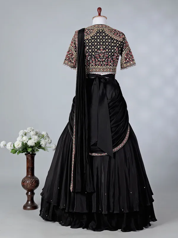 Black chiffon silk designer lehenga choli with dupatta