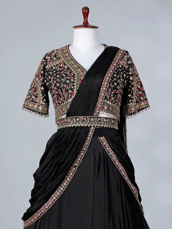 Black chiffon silk designer lehenga choli with dupatta