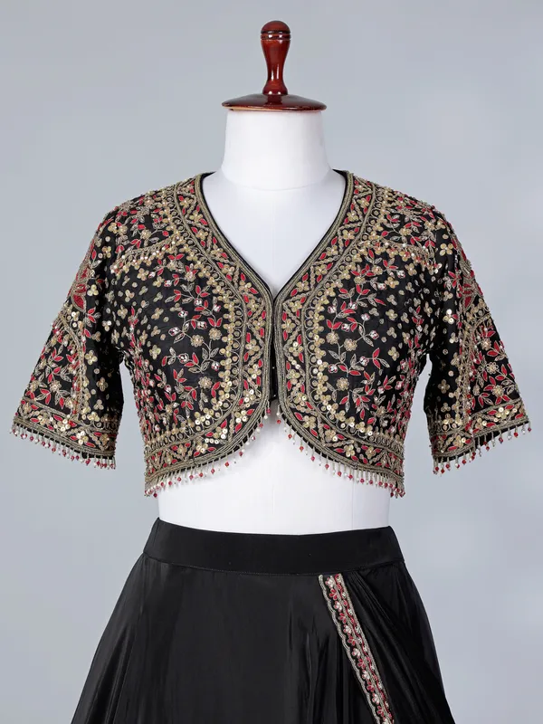 Black chiffon silk designer lehenga choli with dupatta