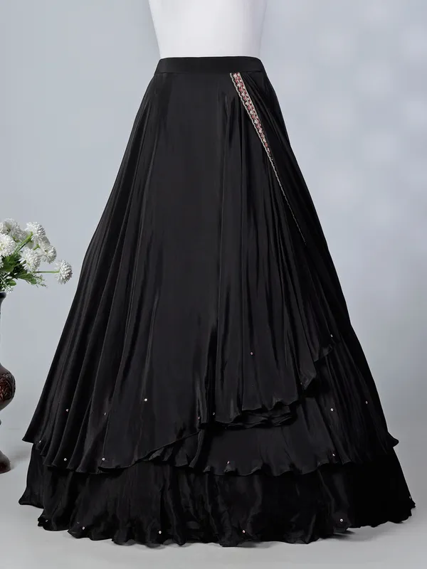 Black chiffon silk designer lehenga choli with dupatta