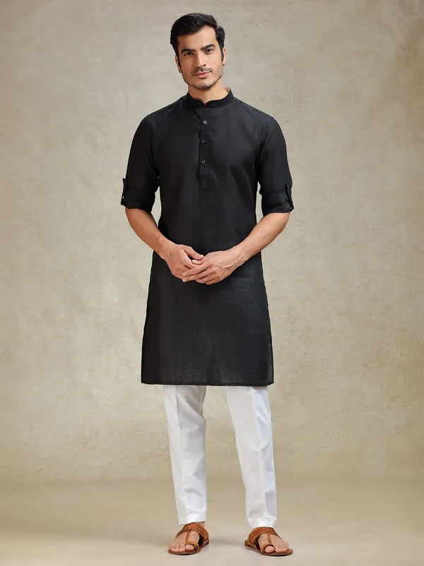 Black classic solid kurta pajama set for ethnic charm