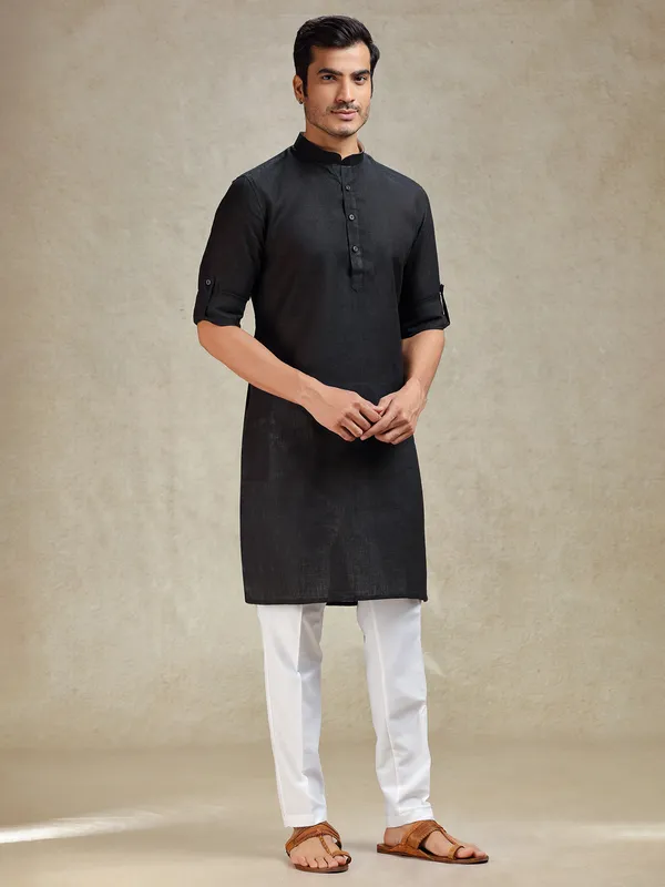 Black classic solid kurta pajama set for ethnic charm
