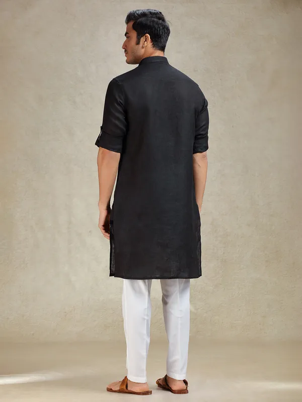 Black classic solid kurta pajama set for ethnic charm