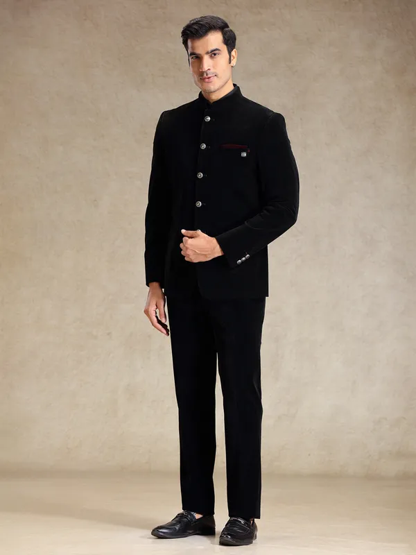 Black classic velvet weaved bandh gala suit