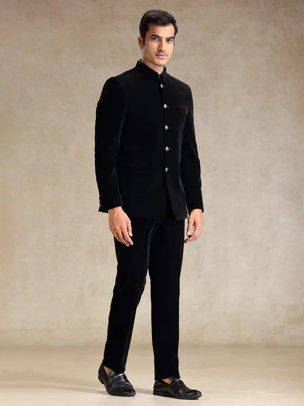 Black classic velvet weaved bandh gala suit