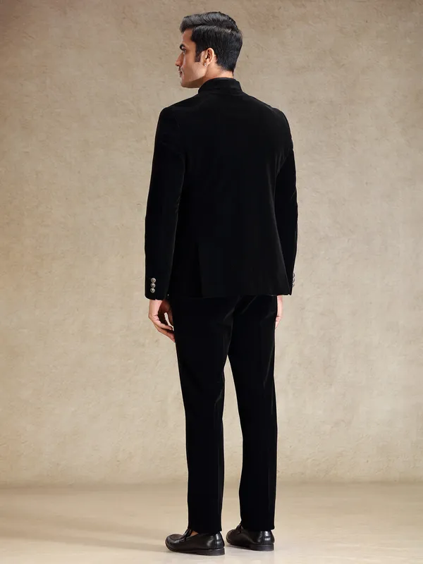 Black classic velvet weaved bandh gala suit
