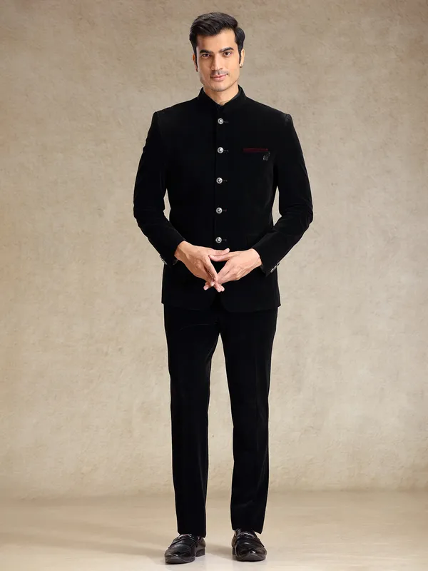 Black classic velvet weaved bandh gala suit