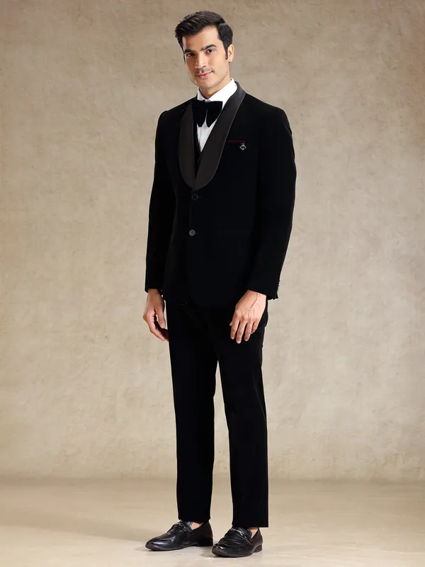 Black cocktail party wear velvet tuxedo suit