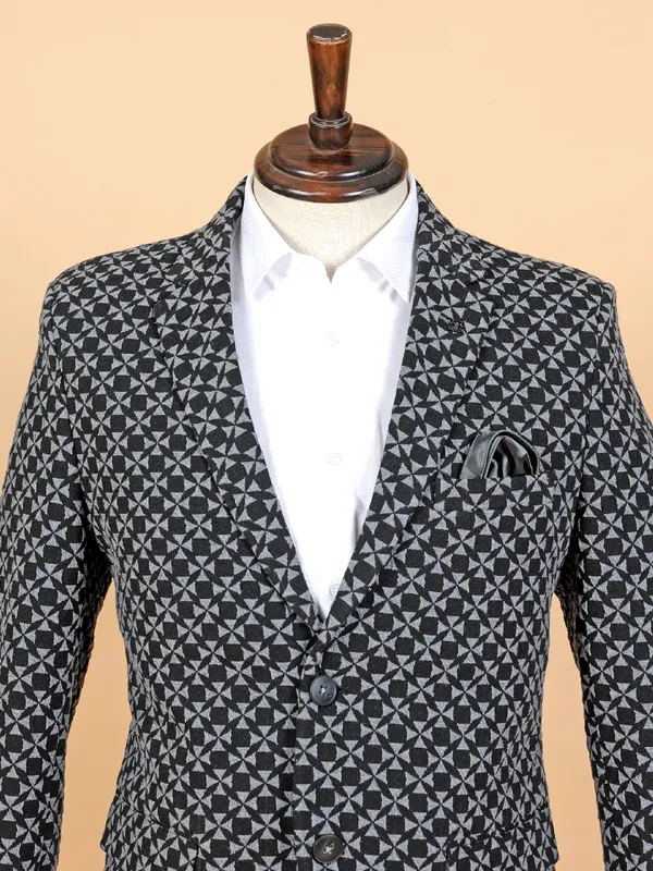 Black corduroy printed blazer