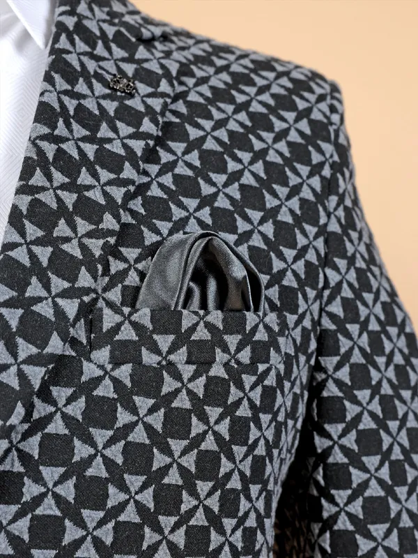 Black corduroy printed blazer