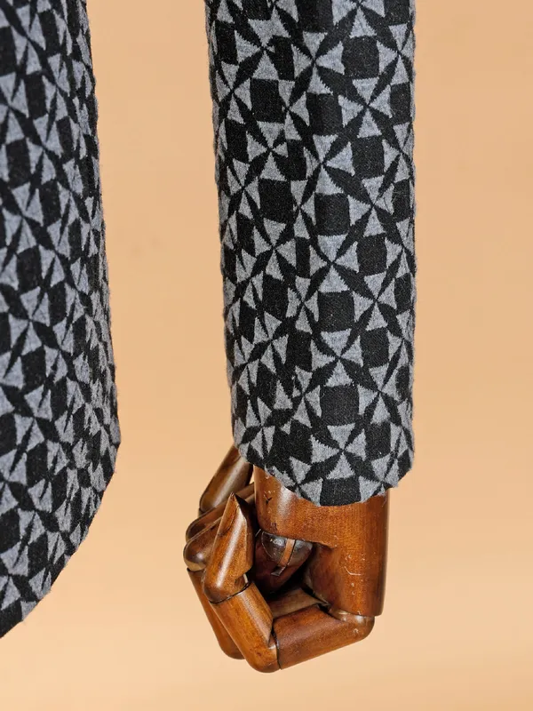 Black corduroy printed blazer